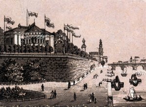 Dresden (Dresden), Tyskland: utsikt över Belvedere. i "" Världen illustrerar 168 vyer"" Odaterat (slutet av 1800-talet) av Unknown artist