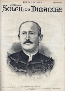 Fallet Dreyfus: porträtt av Alfred Dreyfus (1859-1935) efter hans degradering under Rennesrättegången. Gravyr i "" Le sun-du-dimanche"", 13 augusti av Unknown artist