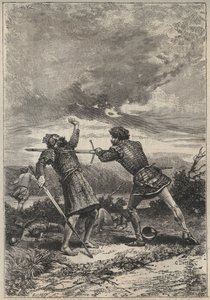 Duel and death of Oak Torquil - 1800-talsillustration för den historiska romanen "The Pretty Girl of Perth or Valentine