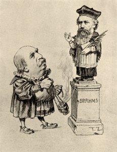 Eduard Hanslick (1825-1904) österrikisk musikkritiker, dyrkar Brahms på en piedestal av Unknown artist