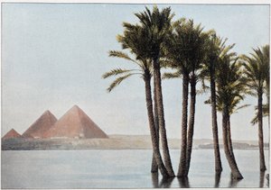 Egypten: floden Nilen och pyramiderna i Giza (Gizeh, Gizeh, Giza). av Unknown artist