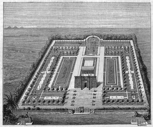 Egyptisk trädgård på faraonernas tid. Gravyr i "" Nature: genomgång av vetenskaperna och deras tillämpningar på konst och industri "" av 16 augusti 1879. av Unknown artist