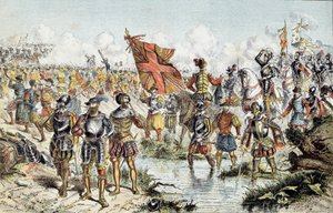 Åttonde religionskriget (1585-1598): slaget vid Ivry den 14/03/1590 mellan Henrik IV:s kungliga armé (som kommer att segra) och Katolska förbundet. Illustration av 1800-talet. Paris, Musee de l