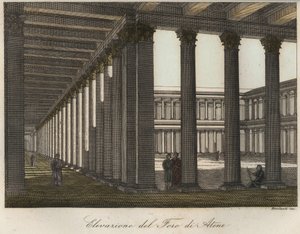 Höjd av forumet i Aten (The Roman Forum of Athens ligger norr om akropolis och öster om den ursprungliga klassiska grekiska agoran) gravyr från "" Seder och seder för alla folk i universum. Det är historien om regeringen, om lagarna, om m av Unknown artist