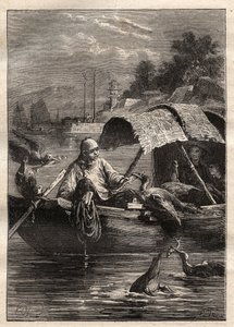 Lord George McCartneys ambassad (1737-1806) i Kina (1792-1793): Fågeln Leut-ze, står för fiske (skarvfiske) - illustration från "The Great Mariners of the 18th century" av Unknown artist