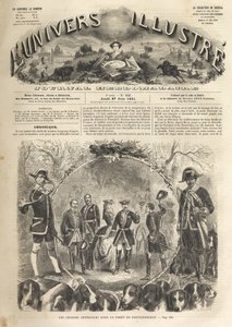 Kejsar Napoleon III på jakt i Fontainebleau - 1861 - Imperialjakt i Fontainebleau i närvaro av Napoleon III (1808-1873) och Imperatrice Eugenie (1826-1920). Det lysande universum 1861 - av Unknown artist