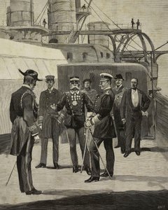 Kejsar Wilhelm II av Tyskland (1859-1941) besöker slagskeppet Sicilia, Venedig, Italien, teckning av E X från L
