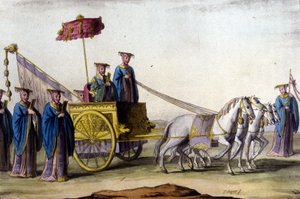 Kejsare av Mingdynastin på sin vagn - i” Le costume ancien et moderne””” av J. Ferrario, red. Milano av Unknown artist
