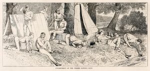 Lägret av Themsen roddklubb.? från ?Skisser från en ånglansering vid Henley Regatta? utgiven i juli 1878 av Unknown