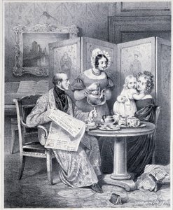 Engelskt par som tar te - 1800-talet. av Unknown artist