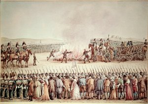 Engelska varor bröts på order av Napoleon I Bonaparte under den kontinentala blockaden 1806. I det första imperiet är Continental Blockade namnet på Napoleons politik att förstöra Storbritannien genom att hindra det från att handla med r av Unknown artist