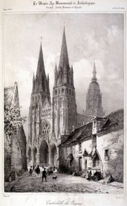Gravyr av Bayeux-katedralen publicerad i "Den monumentala och arkeologiska medeltiden"". 1800-talet av Unknown artist