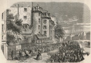 Polisprefekturens intåg vid rue de Jerusalem i hörnet av Quai des Orfevres i Paris på 1800-talet före 1871 - Gravyr i "Tableau-de-Paris" av Edmond Texier 1852. av Unknown artist