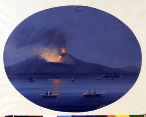 Etnas nattutbrott sett från havet utanför Catania. Anonym målning från 1800-talet. av Unknown artist