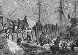 Evakuering av Flesringe av engelsmännen 1802: ombordstigning av sjuka - i "Histoire de France"" av Henri Martin, sd. 1800-talet. av Unknown artist