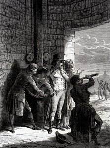 Experiment med Chappe-telegrafen som gjordes den 12 juli 1793, från Ménilmontant till Saint-Martin-du-Tertre inför konventets kommissionärer - i "" Industrins underverk"" av Louis Figuier av Unknown artist