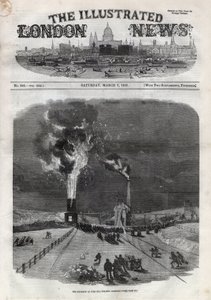 Explosion vid kolgruvan Lund Hill (Lundhill) i Barnsley, England. En tidning. Gravyr i "" The Illustrated London News"" av 7 mars av Unknown artist