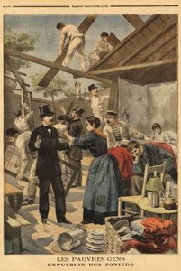Utvisning och inslag av barackerna uppsatta på militärzonen vid Gentillyporten. Illustration i "" Le petit journal"" 1895-06-23. av Unknown artist