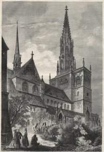 Exteriör vy av Notre Dame-katedralen i Constance, Tyskland. Gravyr i "The Universe illustrious" av Unknown artist