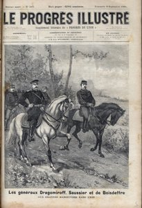 FRANKISK-RYSKA RELATIONER - Franske generalen Saussier och ryske generalen Dragomirov Mikhail Ivanovich Dragomirov (Michael Ivanovich Dragomirov) (1830-1905) och Raoul Francois Charles Le Mouton de Boisdeffre vid tiden för arméns manövrar i Vogeserna, av Unknown artist