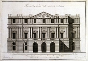 Fasad av teatern alla Scala i Milano. av Unknown artist