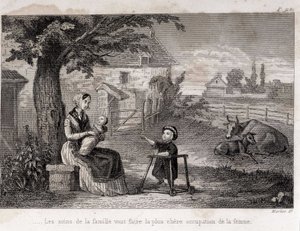 Familjeomsorg kommer att göra den dyraste sysselsättningen för kvinnan Familjemor på landsbygden - gravyr av Unknown artist