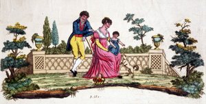 Familj i en park. Gravyr från början av 1800-talet. av Unknown artist