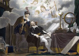 Faust och Mephistopheles - Faust est tente av Mephistopheles - gravyr av Unknown artist