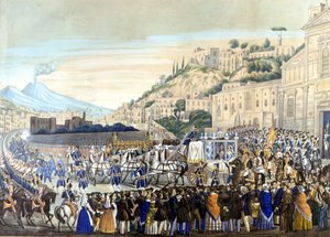 Ferdinand II (1467 - 1496) och Marie Therese vid basilikan Piedigrotta av Unknown artist