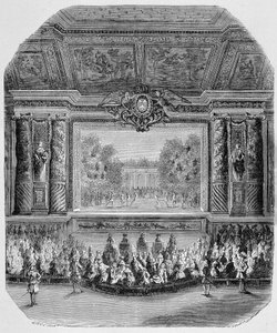 Ludvig XIV:s fest, av hertigen av Saint Aignan (Komedi i musik, spelad i parken i Versailles) Gravyr av Unknown artist