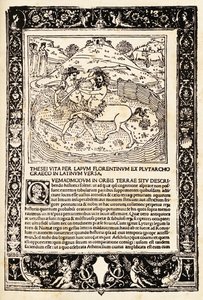 Fight Of Teseo With The Minotauro (träsnitt) av Unknown artist