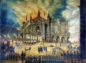 Brand av Wieneroperans Wiener Ringtheater 1881. 1800-talsteckning av Unknown artist