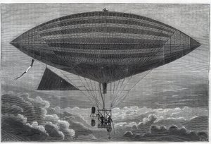 Första elektriska aerostat till spiral, experimenterad av Albert (1839-1906) och Gaston Tissandier (Tissendier) (1843-1899) fransk vetenskapsman, redaktör för tidskriften "" La Nature" måndagen den 8 oktober av Unknown artist