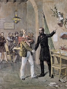 Första mötet mellan Giuseppe Garibaldi och Giuseppe Mazzini i Marseille 1833 (gravyr) av Unknown artist