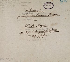 Första sidan av ett manuskript med 5 kadenser för piano av Mozart (manuskript av Unknown artist