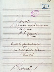 Första sidan med notblad till konsert för piano och stor orkester i d-moll av Mozart, Lichtenthal-version (1800-talet) av Unknown artist