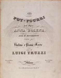 Första sidan med notblad av en kruka av Anna Bolena, opera av Gaetano Donizetti av Unknown artist