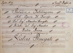 Första sidan av noterna för fiol, The furious on the island of San Domingo av Gaetano Donizetti av Unknown artist