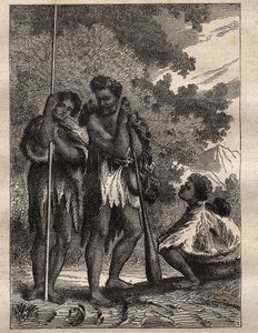 Första resan (1768-1771) av kapten James Cook (1728-1779): en Neo-Zelandan familj (Neo Zelandaise) - illustration hämtad från "The Great Mariners of the 18th century"" av Unknown artist