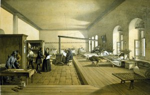 Florence Nightingale (1820 - 1910) på ett sjukhus i Scutari i Turkiet omkring 1855 av Unknown artist