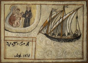 Tidigare voto (ex voto) sjöman, populärt erbjudande som ett löfte om hängivenhet och tacksamhet för sjömannen som överlever till farorna med havet som kommer från kyrkan Carmine, Torre del Greco, nära Neapel 1800-talets Italien av Unknown artist