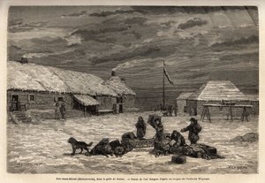 Fort Saint-Michel (Saint Michel), engelsk besittning vid den tiden, i Nortonbukten. Gravyr för att illustrera resan och äventyren i engelska Colombia, Vancouver Island och Alaska, av Frederick Whymper av Unknown artist