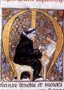 Fra Pietro di Pavia（Frere Pierre de Pavia）、仕事中の写字生（「M」）。 14世紀の写本.スウェーデン語 av Unknown artist