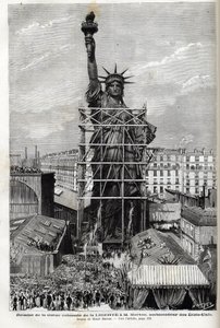 Frankrike, Paris, Ge Frihetsgudinnan till USA:s ambassadör - Förpackning av Libertestatyn gjord av Frederic Auguste Bartholdi (1834-1904) i byggnadsställningar för att transportera den från Paris till Amerika av Unknown artist