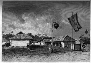 Frankrike i Indokina: Fransk militärpost inne i citadellet Hue, Indokinas huvudstad. Gravyr i "Le journal de la jeunesse"" av Unknown artist