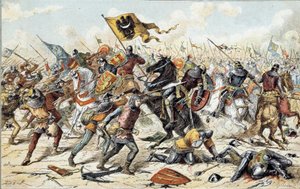 Fransk-engelska kriget (1202-1214): Slaget vid Bouvines den 27/07/1214 mellan den franska armén Philippe Auguste och flamländarna och Welfs av Othon IV. Den franska segern var avgörande för krigets utgång. 1800-talet. Paris, Musee de l