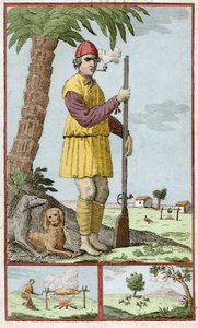 Fransk buccane från Santo Domingo (Haiti). Gravyr i "Historien om äventyrarnas filibusters och sjöfarare rapporterade i Indien"" av Alexandre Olivier Exquemelin (1645-1710). av Unknown artist
