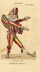 Den franska komiska dansaren och mimaren Charles-Francois Mazurier som Polichinello i Polichinelle Vampire av Theodore de Banville på Theatre de la Porte Saint-Martin av Unknown artist