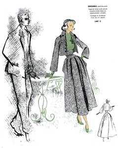 Franskt mode, design för houndstooth-dräkt. av Unknown artist