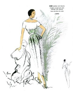 Franskt mode, broderad klänningsdesign. av Unknown artist